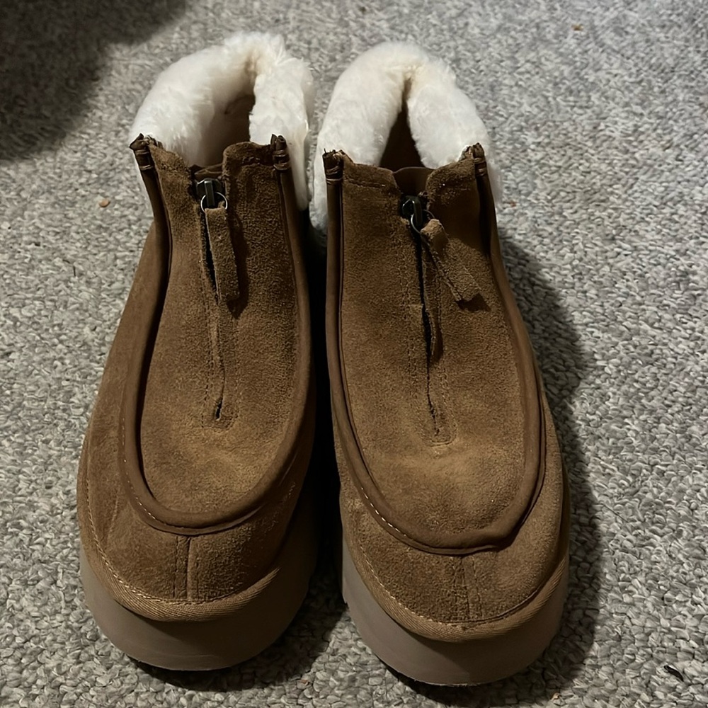 UGG Brown Suede Shearling-Lined Slip-On Slippers